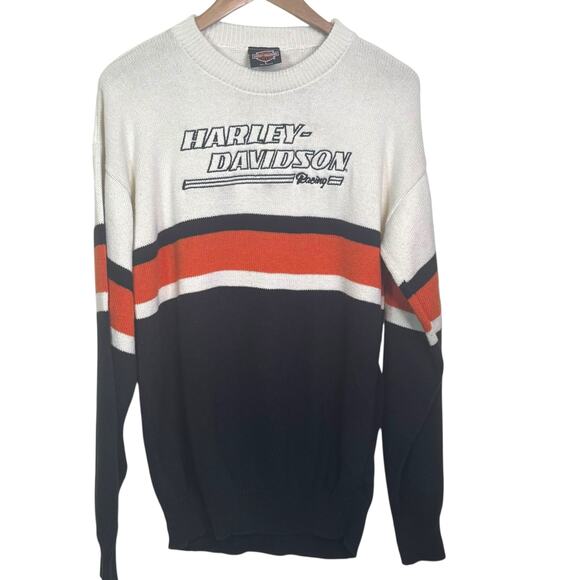 Vintage Harley Davidson Racing Sweater 100% Cotton Stripes Pullover Sweater - Picture 2 of 8